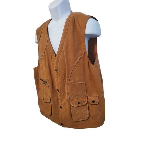 Orvis Leather Suede Outdoor Vest Tan Size Large - Picture 5 of 8